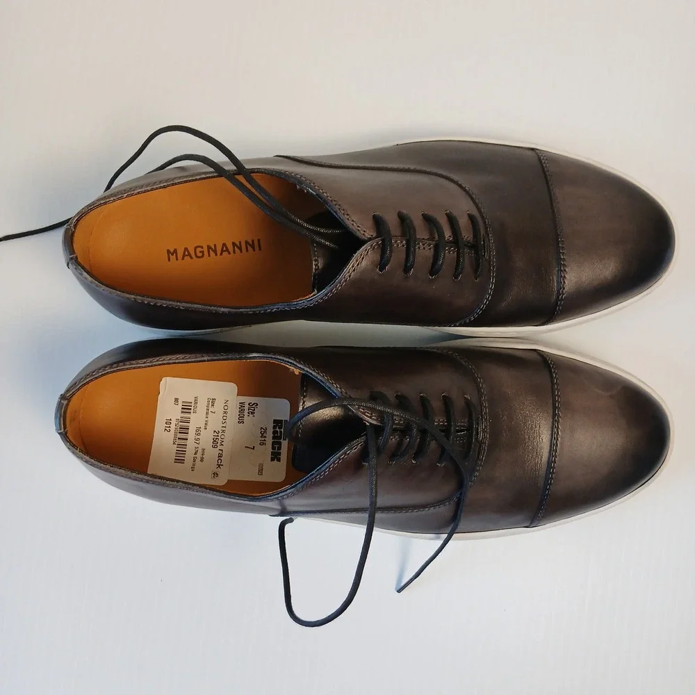 Magnanni Mens 22684 Leather Cap Toe Oxford Sneaker Burnished Grey Size 7 M NEW